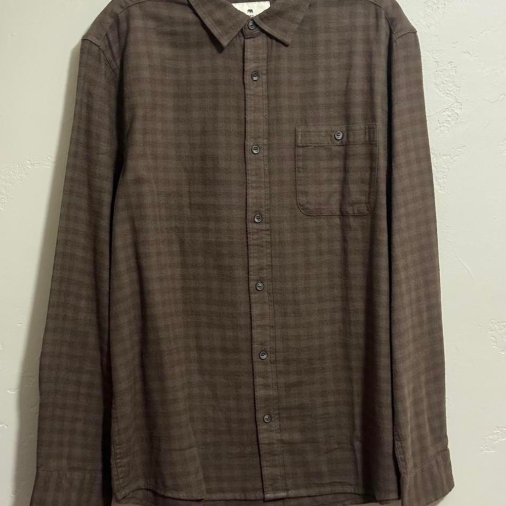 The Normal Brand Mens XL Brown Olive Gingham Flannel Shirt Cotton Long Sleeve